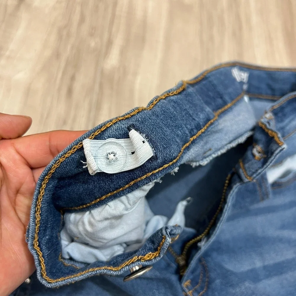 Wallflower Girl Size 14 Blue Denim Rhinestone Seam Split Hem Jeans Adjustable